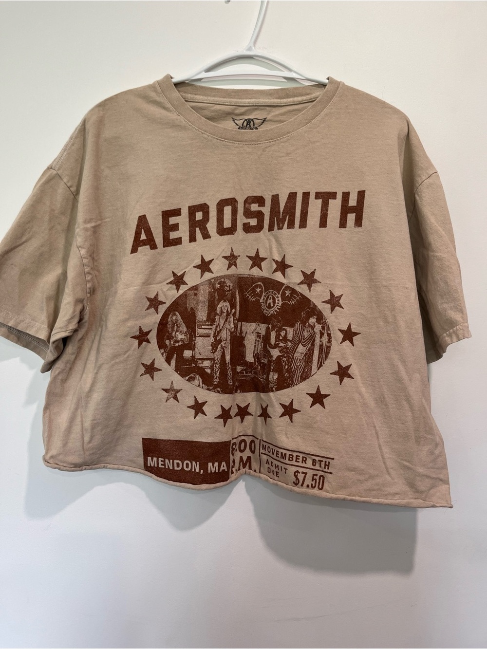 Aerosmith Beige Graphic Cropped Tee